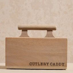 Westside Home Beige Text Pattern Wooden Cutlery Caddy-0