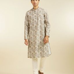 Diwas by Manyavar Ethnic Motifs Woven Design Mandarin Collar Straight Kurta-image-61