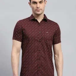 Monte Carlo Wine Cotton Slim Fit Printed Shirt-image-67