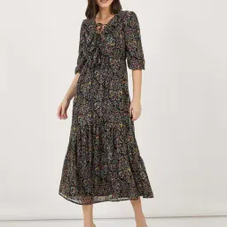 Styli Black Printed A-Line Dress-image-92