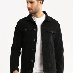 SHOWOFF Jet Black Slim Fit Denim Jacket-image-66