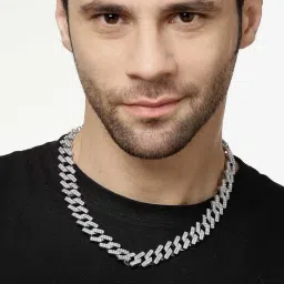 NVR Silver-Plated Stainless Steel American Diamond Chain for Men image 5