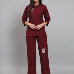 Newd Maroon Cotton Blend Maxi Co-Ord Set-image-46