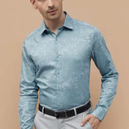 Code By Lifestyle Teal Cotton Regular Fit Printed Shirt-68