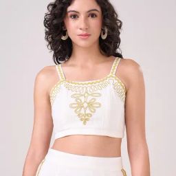 Akkriti By Pantaloons White Cotton Regular Fit Embroidered Crop Top-picture-23
