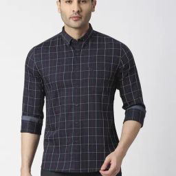 Dragon Hill Navy Slim Fit Checks Shirt-image-29
