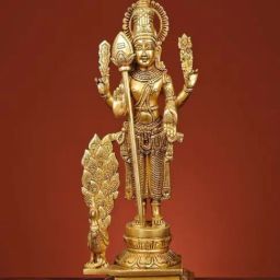 Ekaa Handicrafts Golden Brass Kartikeya Swami Idol With Peacock Murugan Swami-image-8