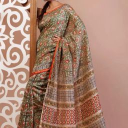 Unnati Silks Green Printed Saree With Unstitched Blouse-picture-25