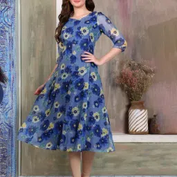 Aurelia Blue Floral Print Anarkali Kurta-picture-48