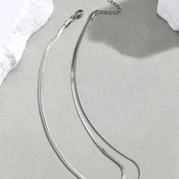 Peora Silver Plated Stainless Steel 2 Layer Herringbone Stylish Chain-image-51