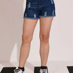 Dolce Crudo Blue Relaxed Fit Distressed Shorts-image-86
