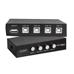 MakWorld Manual Push Button Switch Box 4-Port USB 2.0 , Black image 2