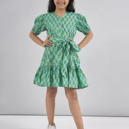 StyloBug Girls Green Cotton Printed Dress-picture-47