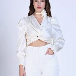 Showoff Beige Satin Regular Fit Top-picture-10