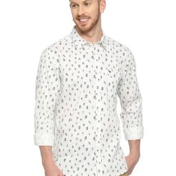 Basics White Cotton Slim Fit Printed Shirt-image-43