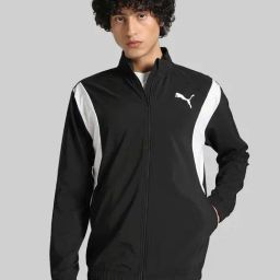 Puma Black Regular Fit Colour Block Sports Jacket-picture-1