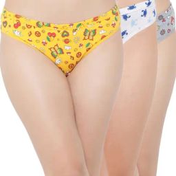 Clovia White & Yellow Cotton Printed Bikini Panties - Pack Of 3-35