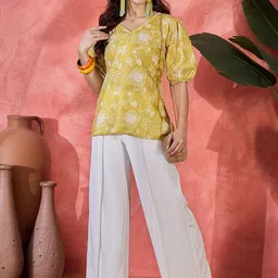 Sangria Women Floral Printed Waist Tie-Ups Regular Top-picture-19