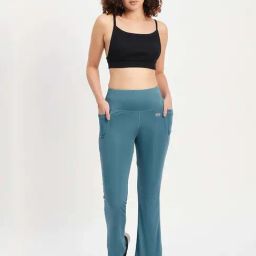 Clovia Black & Blue Regular Fit Sports Crop Top Track Pants Set-image-25