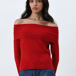 LOV by Westside Red Ribbed Textured Top-image-79
