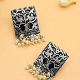Teejh Ethnic Miniature Black Enamel Silver Stud-15