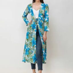 Scorpius Sky Blue Floral Print Long Shrug-3