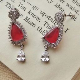 Johori Delight Silver Plated Ruby Stone Necklace with Stud Set for Women image 4