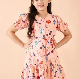 StyloBug Girls Peach Printed Dress-image-20