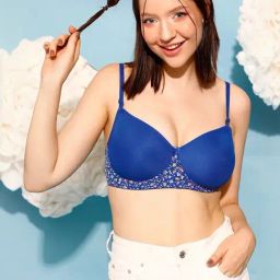Clovia Blue Floral Print T-Shirt Bra-image-59