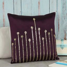 India Circus Purple Silk Burgundy Cushion Cover-image-39