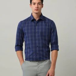 Arrow Blue Cotton Slim Fit Checks Shirt-image-55