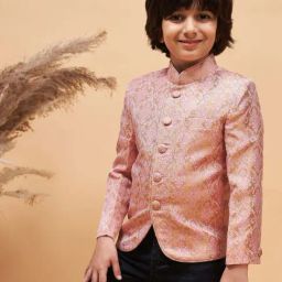 VASTRAMAY Boys Pink Self Full Sleeves Indowestern-picture-26