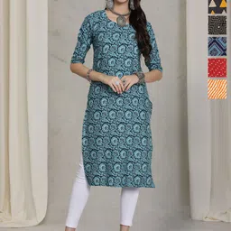 7Threads Selection Of 6 Floral Printed Round Neck Straight Kurtas-image-58