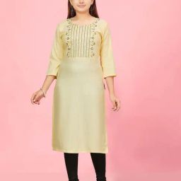 Aarika Kids Lemon Yellow Embroidered Kurti-image-98