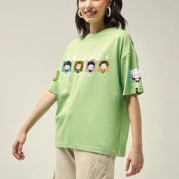 Bewakoof Green Graphic Relaxed Fit T-Shirt-image-5