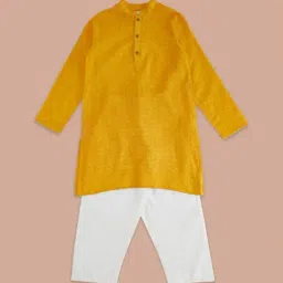 Indus Route by Pantaloons Kids Mustard & Yellow Cotton Textured Pattern Full Sleeves Kurta Set-image-16