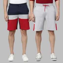 3Pin Multicolor Cotton Regular Fit Color Block Shorts - Pack of 2-10