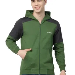Kalt Green & Grey Melange Regular Fit Hooded Sweatshirt-image-85