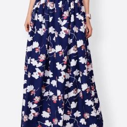 Scorpius Blue & White Floral Print Skirt-image-41