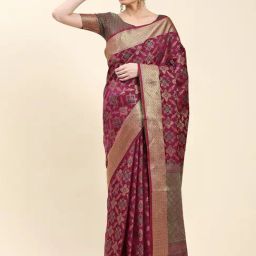 JUST FASHION Purple Silk Woven Saree With Unstitched Blouse-picture-26