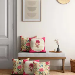 India Circus Pink Velvet Poppy Bird Land Cushion Covers - Set of 5-image-6