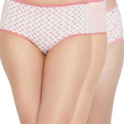 Clovia White Cotton Printed Hipster Panties - Pack Of 3-image-0