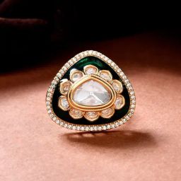 Voylla Gold Kundan Elegance Royal Enamel Emerald Casual Ring-picture-42