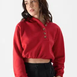 The Souled Store Red Cotton Crop Hoodie-image-55