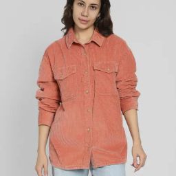 American Eagle Peach Cotton Loose fit Solid Shacket-image-25