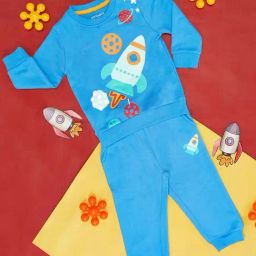 Pantaloons Baby Blue Cotton Printed Full Sleeves Sweatshirt Set-image-2