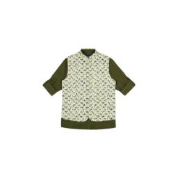 Cavio Kids Olive & Cream Printed Kurta with Nehru Jacket-image-5