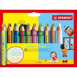 Stabilo WOODY 3 in 1 Duo Multi-Talented Colored Pencils with Sharpener for Artists, Students, Hobbyistes, 882/10-2 (Set of 10)-25