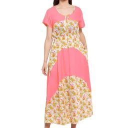 PATRORNA Pink & Yellow Floral Print Tulip Midi Dress-image-91