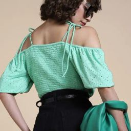 Vero Moda Light Green Self Design Crop Top-image-94